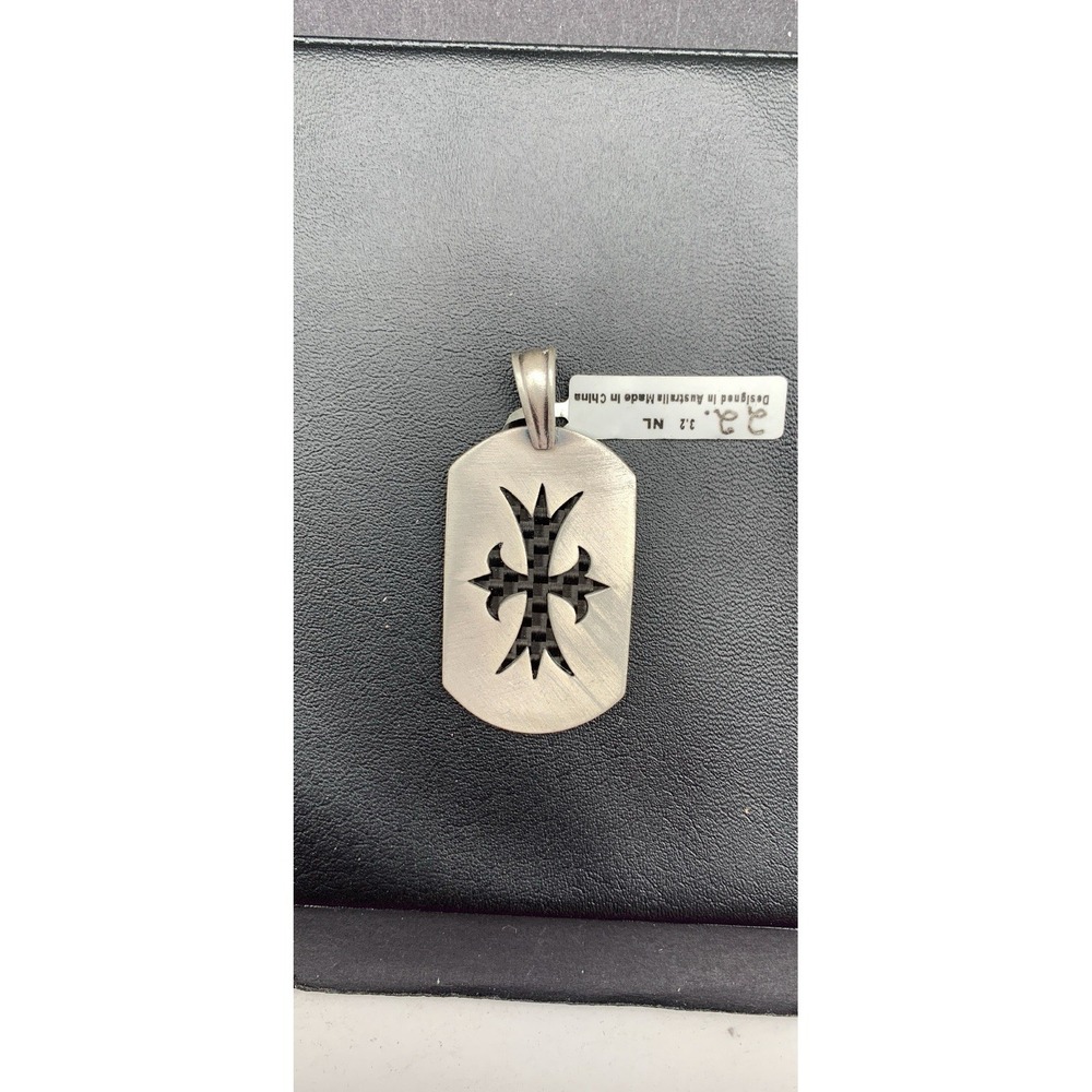 NWT Bico COURAGEOUS CROSS Silver Tone Black Carbon Tribal Surf‎ Pendant
